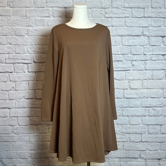 a.gain Brown Long Sleeve Swing Dress Women's Size M Made in USA - Picture 1 of 6